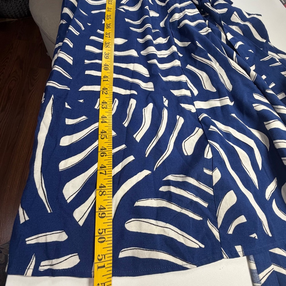 H&M Shirt Dress Women L Blue Leaf Print Short Sleeve Belted Button Front Midi - Picture 13 of 13